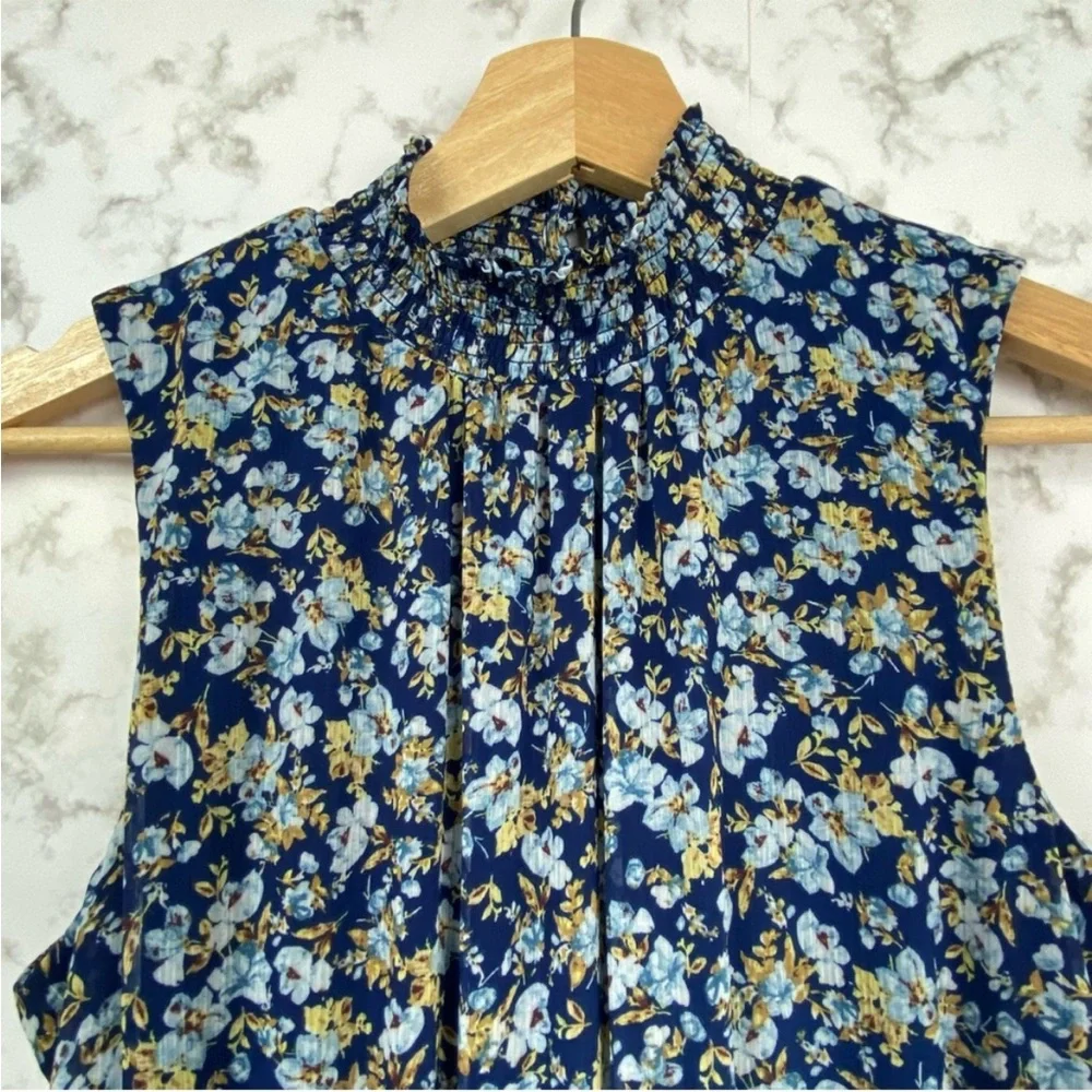 1. State Blue Floral Halter Tiered Smocked Spring Cottagecore Dress Blue XLarge - Picture 7 of 16